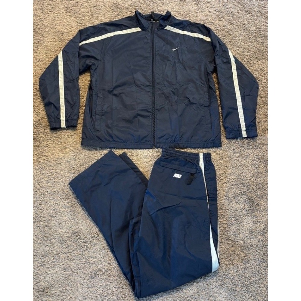 Vintage Nike Men's Tracksuit Set Navy Windbreaker Jacket Pants Large Y2K Baggy